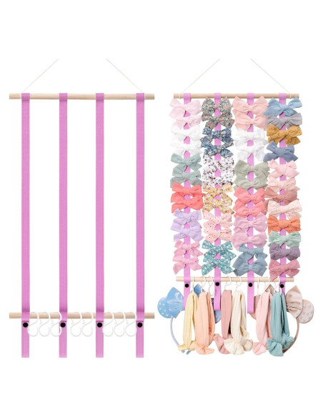 Organizador de Moños OAOLEER Rosa para Niñas con Ganchos Organizador de Moños OAOLEER Rosa para Niñas con Ganchos