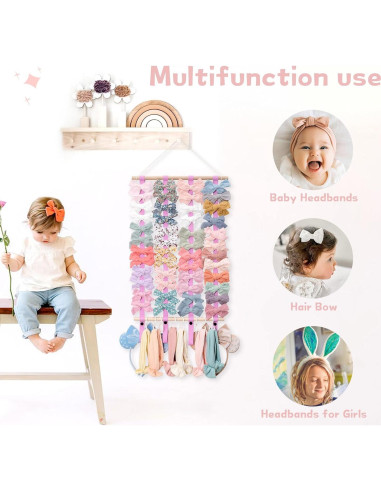 Organizador de Moños OAOLEER Rosa para Niñas con Ganchos