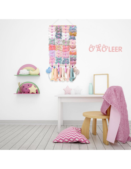 Organizador de Moños OAOLEER Rosa para Niñas con Ganchos Organizador de Moños OAOLEER Rosa para Niñas con Ganchos