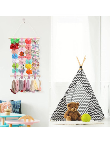 Organizador de Moños OAOLEER Rosa para Niñas con Ganchos