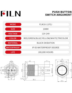 Interruptor de Botón LED 16mm FILN IP67 Azul para Coches 2