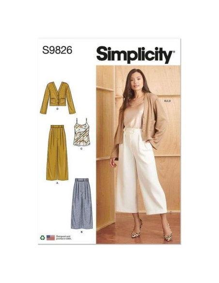Patrón de Costura Simplicidad S9826 Pantalones y Cárdigan