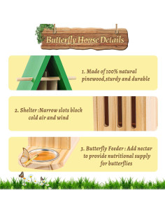 Casa de Mariposas UQM con Comedero 43x22x79cm Madera Natural 2
