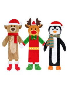 Paquete de 3 Juguetes Navideños para Perros Yoochee - Reno, Pingüino, Oso