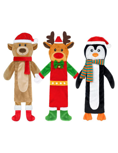 Paquete de 3 Juguetes Navideños para Perros Yoochee - Reno, Pingüino, Oso