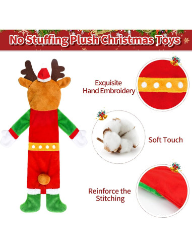 Paquete de 3 Juguetes Navideños para Perros Yoochee - Reno, Pingüino, Oso