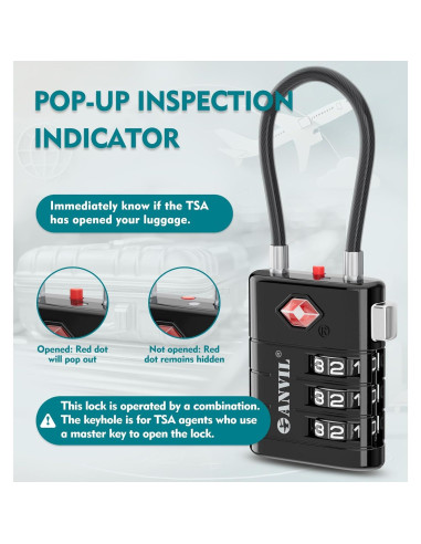 Candado de Combinación TSA ANVIL 23021 - Alta Seguridad para Equipaje