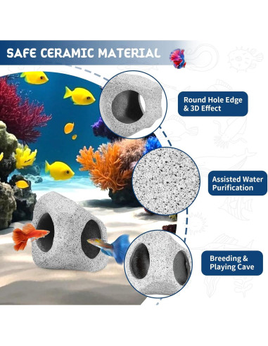 Decoración Acuario VOXGET Cueva Roca con Hamaca para Betta