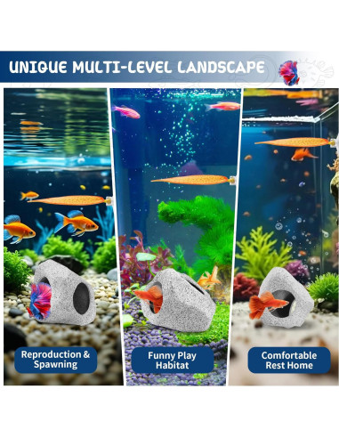 Decoración Acuario VOXGET Cueva Roca con Hamaca para Betta