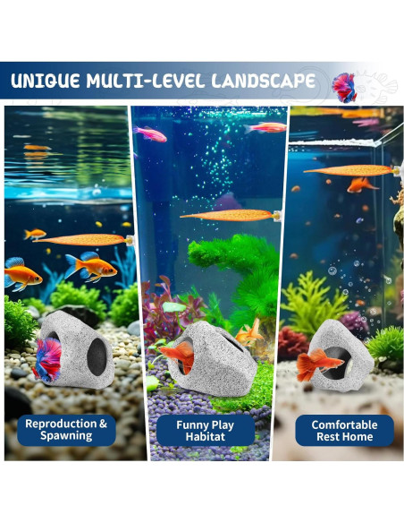 Decoración Acuario VOXGET Cueva Roca con Hamaca para Betta