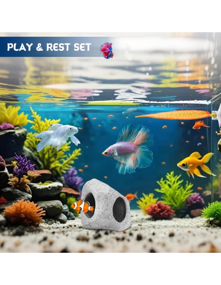 Decoración Acuario VOXGET Cueva Roca con Hamaca para Betta