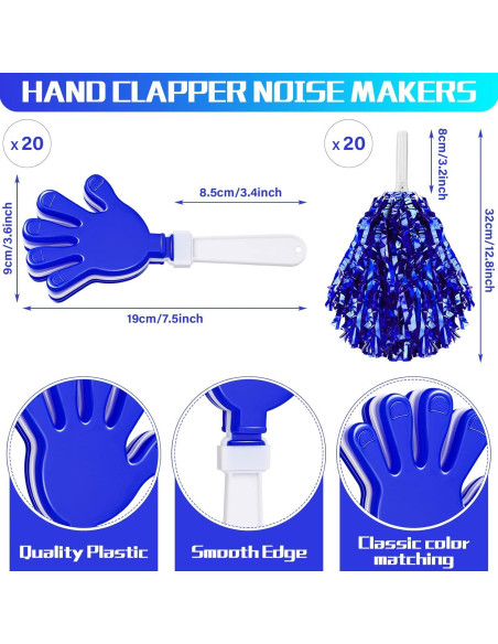60 Piezas Pompones de Animación y Aplaudidores Azul