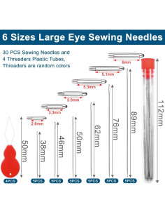 30 Agujas de Ojo Grande CooBigo para Costura a Mano - 6 Tamaños 2