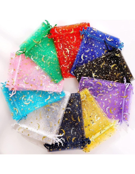 100 Bolsas de Joyería de Organza ENNIYU 8x10cm Estrellas y Lunas 100 Bolsas de Joyería de Organza ENNIYU 8x10cm Estrellas y Lunas