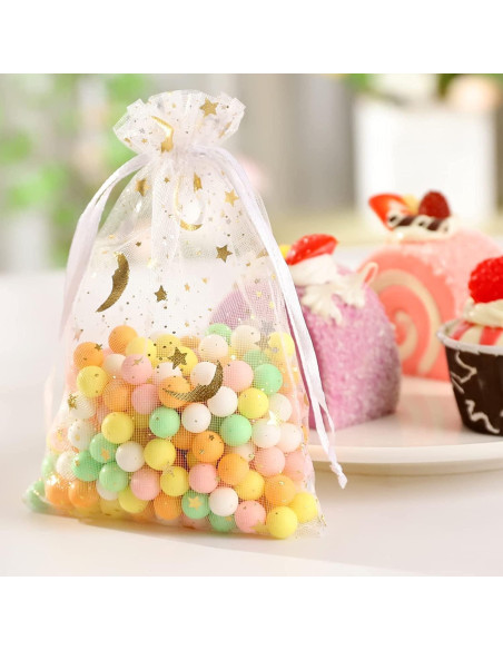 100 Bolsas de Joyería de Organza ENNIYU 8x10cm Estrellas y Lunas 100 Bolsas de Joyería de Organza ENNIYU 8x10cm Estrellas y Lunas