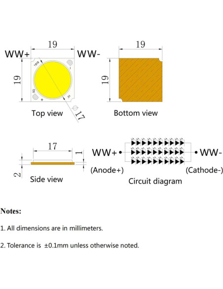 Chip LED 30W Blanco Cálido 2800K CRI90 LEDGUHON Módulo
