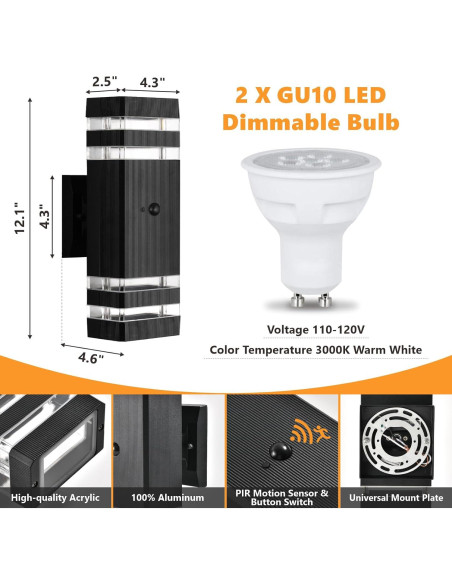 Luces de Pared Exteriores DASTOR con Sensor de Movimiento 2 Paquete