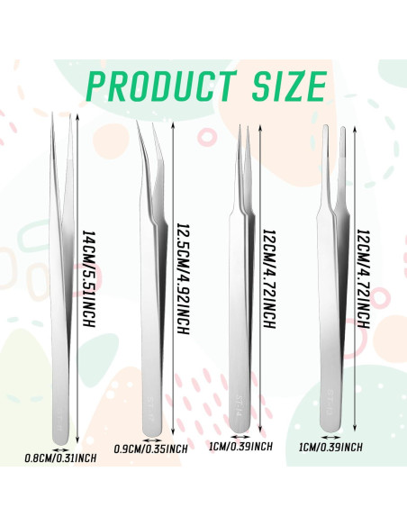 Juego de Pinzas de Precisión DragonflyDreams 4 Piezas Acero Inoxidable Juego de Pinzas de Precisión DragonflyDreams 4 Piezas Acero Inoxidable