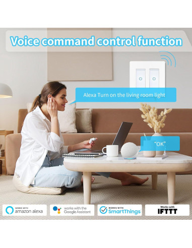 Interruptor Inteligente Milfra Touch 2 Gang WiFi Blanco