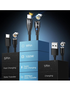Cable de Carga Magnético USB C ODDADD 100W 2pack (1m+1.83m) 2