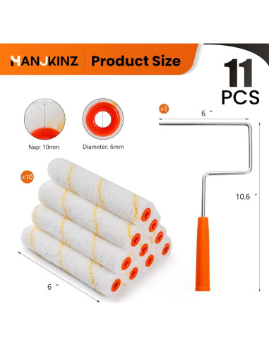 Kit de 10 Cubiertas de Rodillo de Pintura Microfibra 6"
