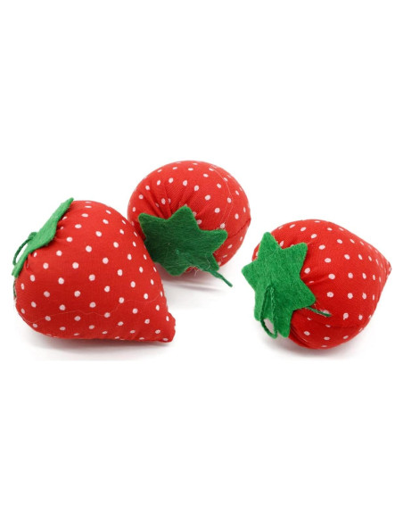 3 Almohadillas de Agujas en Forma de Fresa Bouti1583 - Rojo