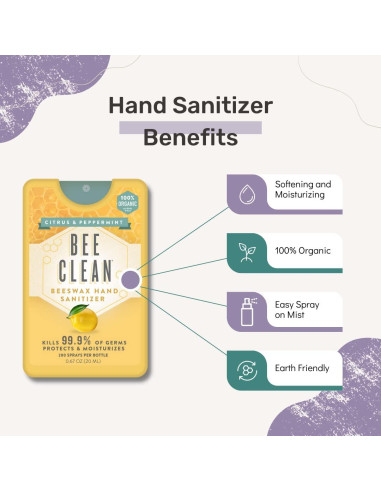 Desinfectante de Manos Orgánico Bee Clean Menta Cítrica 4 Unidades