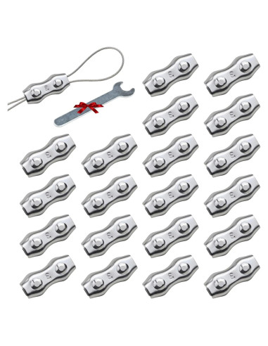 20 Clips de Cuerda de Alambre Dúplex M3 Bazeiona Acero Inoxidable