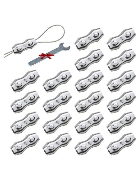 20 Clips de Cuerda de Alambre Dúplex M3 Bazeiona Acero Inoxidable