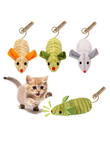 Juguetes para Gatos GREMBEB - 3 Ratones Chirriantes con Catnip