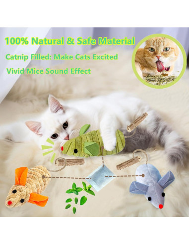 Juguetes para Gatos GREMBEB - 3 Ratones Chirriantes con Catnip