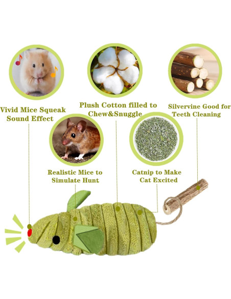 Juguetes para Gatos GREMBEB - 3 Ratones Chirriantes con Catnip