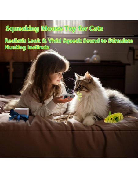 Juguetes para Gatos GREMBEB - 3 Ratones Chirriantes con Catnip