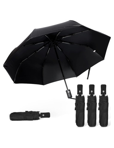 Kajaia Paraguas Plegable Automático Negro - 4 Pack Compacto
