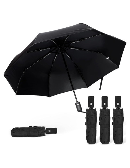 Kajaia Paraguas Plegable Automático Negro - 4 Pack Compacto