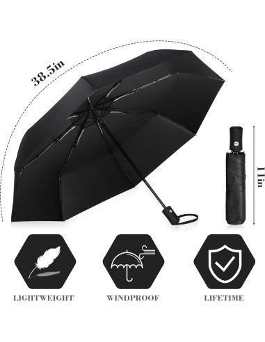 Kajaia Paraguas Plegable Automático Negro - 4 Pack Compacto