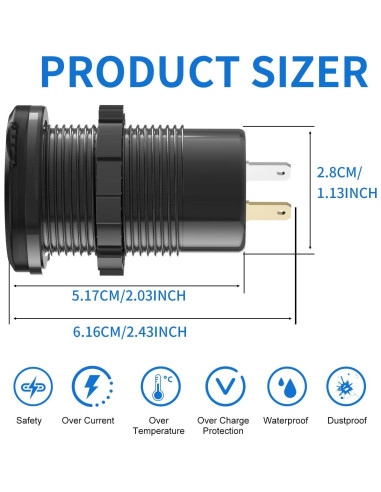 Cargador USB de 12V TIANWIDJEW 4 Puertos Carga Rápida