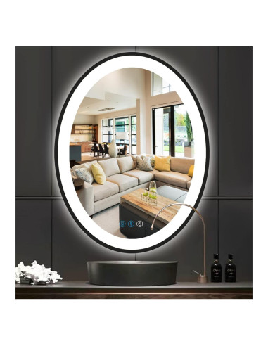 Espejo LED Ovalado 76x51 cm DIDIDADA con Marco Negro
