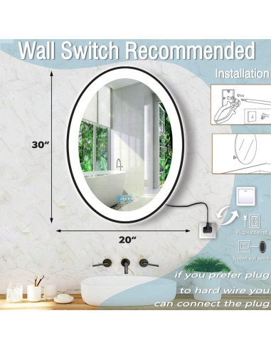 Espejo LED Ovalado 76x51 cm DIDIDADA con Marco Negro