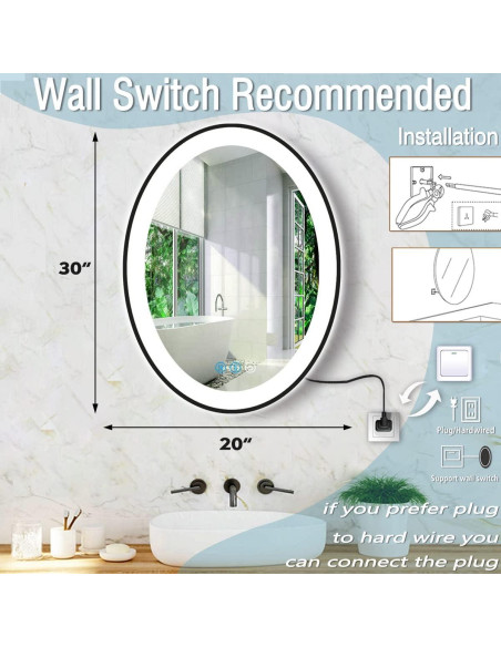 Espejo LED Ovalado 76x51 cm DIDIDADA con Marco Negro