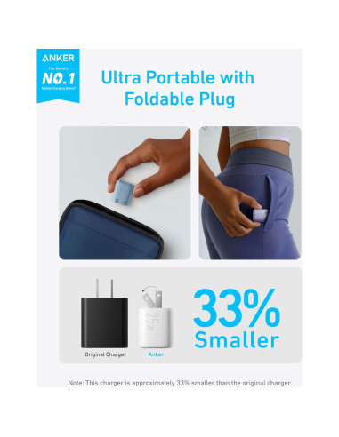 Cargador USB C Anker 25W Compacto Plegable Carga Rápida Negro