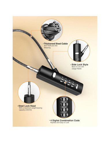 Candado de Combinación I-EASYDWW 4 Dígitos con 3 Cables de Acero