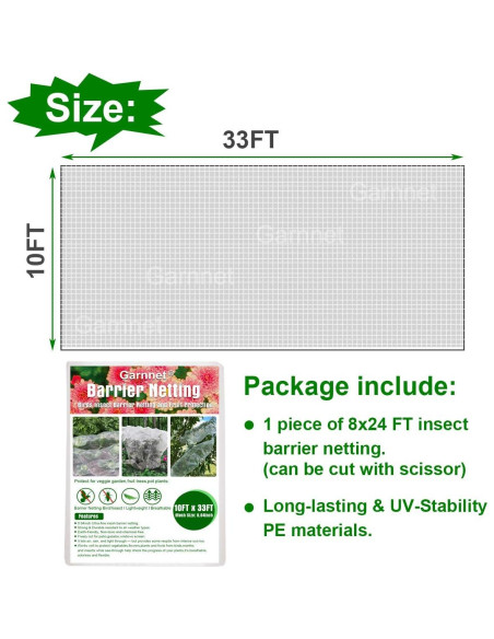 Malla de Insectos Garnnet 10x33ft para Jardín - Protección UV