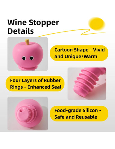 Tapón de Vino de Silicona JCJCJC Rosa Reutilizable 4x7 cm