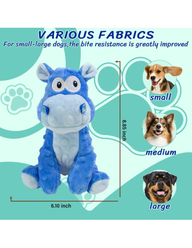 Juguete de Perro de Peluche Squeaky Hipopótamo Azul 15.5cm