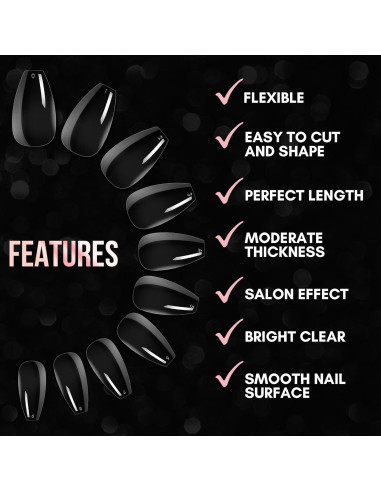 Uñas Falsas Coffin Cortas Makartt - 500pcs Transparentes