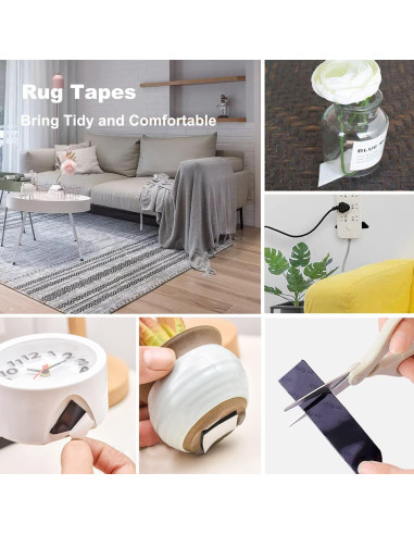 Cinta Antideslizante para Alfombra 12 Pcs Negra Reutilizable