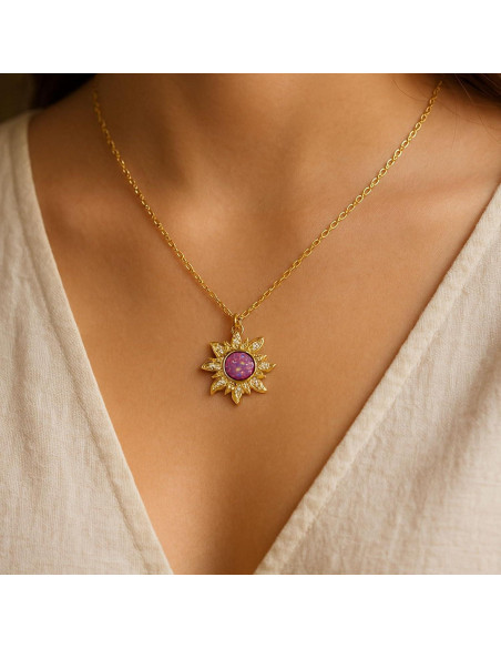 Collar Sol Dorado con Ópalo para Mujeres - Joyería de Acero