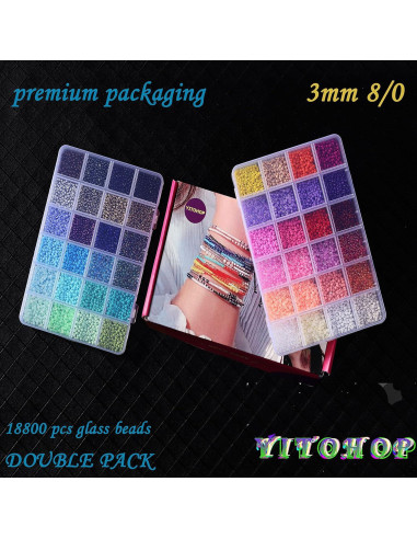Kit de Perlas de Vidrio YITOHOP 18800 Piezas 3mm DIY Joyería