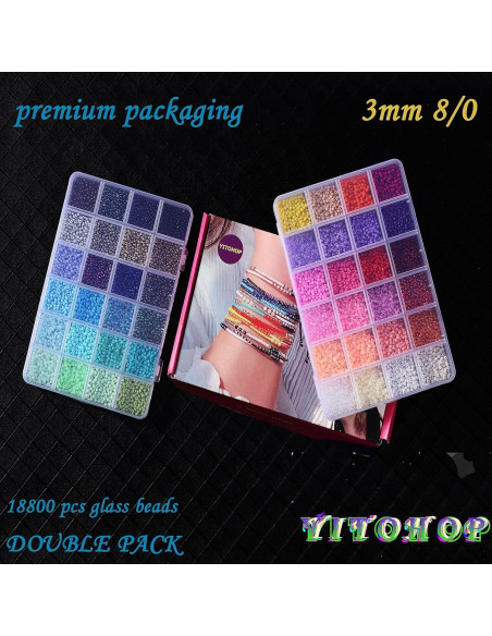 Kit de Perlas de Vidrio YITOHOP 18800 Piezas 3mm DIY Joyería
